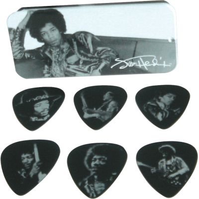 DUNLOP Caja de 6 púas Jimi Hendrix - Silver Portrait Heavy