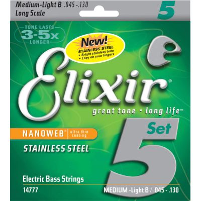 ELIXIR Juego de cuerdas Bajo Nanoweb Acero Inoxidable 45-130 - 5 Cuerdas
