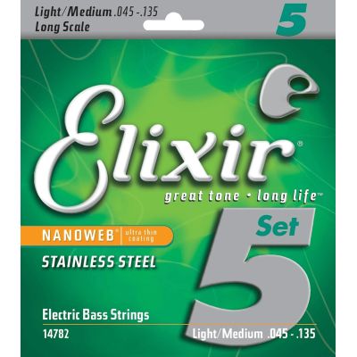 ELIXIR Juego de cuerdas Bajo Nanoweb Acero Inoxidable 45-135 - 5 Cuerdas