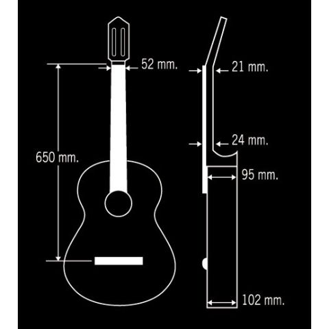 Medidas Pack Guitarra Clásica Paco Castillo 201 (brillo) + Funda + Afinador