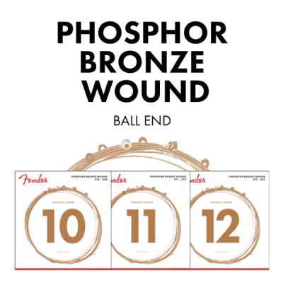 Fender Phosphor Bronze Acoustic Guitar Strings, Ball End, 60XL .010-.048 Gauges, (6)