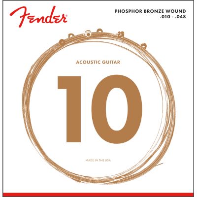 Fender Phosphor Bronze Acoustic Guitar Strings, Ball End, 60XL .010-.048 Gauges, (6) 2