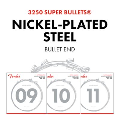 Fender Super Bullet® Strings, Nickel Plated Steel, Bullet End, 3250L Gauges .009-.042, (6)