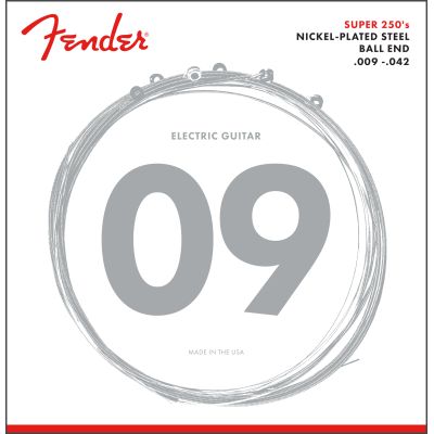 Fender Super 250 Juego de cuerdas, Nickel Plated Steel, Ball End, 250L Gauges .009-.042, (6)