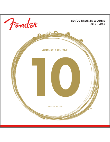 Juego Fender 80/20 Bronze Acoustic Strings, Ball End, 70XL .010-.048 Gauges, (6 cuerdas)