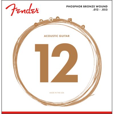 Fender Phosphor Bronze Acoustic Guitar Strings, Ball End, 60L .012-.053 Gauges, (6)