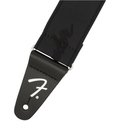 Fender WeighLess™ 2" Running Logo Strap, Black/Black 2