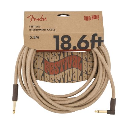 Fender 18.6' Angled Festival Instrument Cable, Pure Hemp, Natural