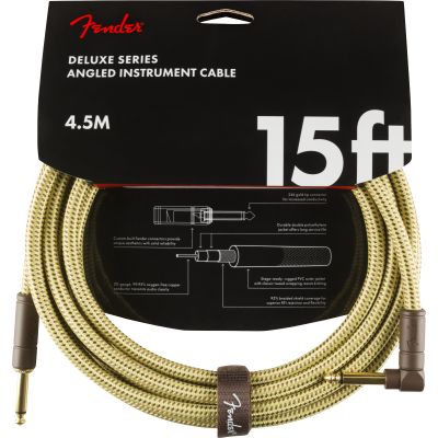 Fender Deluxe Series Instrument Cable, Straight/Angle, 15', Tweed