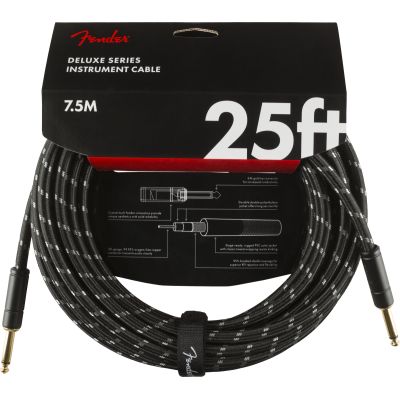 Fender Deluxe Series Instrument Cable, Straight/Straight, 25', Black Tweed