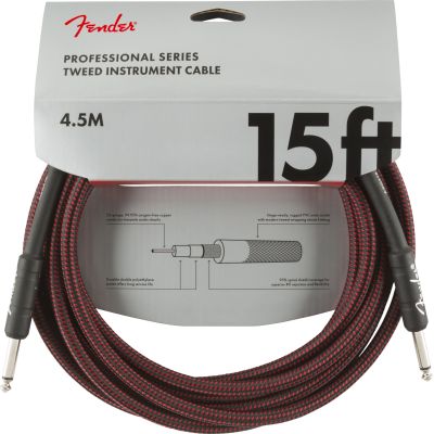 Fender Professional Series Instrument Cable, 15', Red Tweed