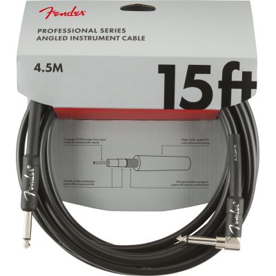 Fender Professional Series Instrument Cables, Straight/Angle, 15', Black