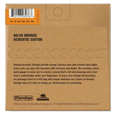 DUNLOP Juego de cuerdas Acústica Bronze 80/20 EXTRA LIGHT 10-48 2