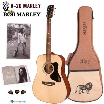 Guild A-20 Bob Marley Signature Dreadnought pack con poster, puas y funda