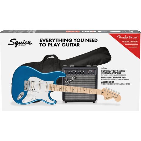 PACK GUITARRA Squier Affinity Stratocaster® HSS, Maple Fingerboard, Lake Placid Blue, Gig Bag, 15G