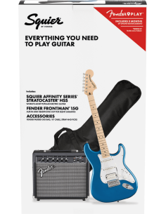 PACK GUITARRA Squier Affinity Stratocaster® HSS, Maple Fingerboard, Lake Placid Blue, Gig Bag, 15G
