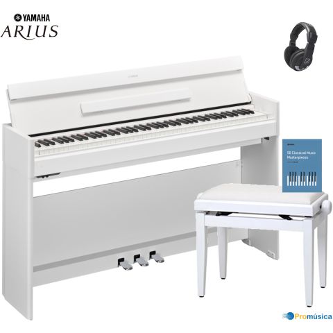 Pack Yamaha YDP S55 Arius Blanco Piano digital con banqueta regulable y auricular incluido