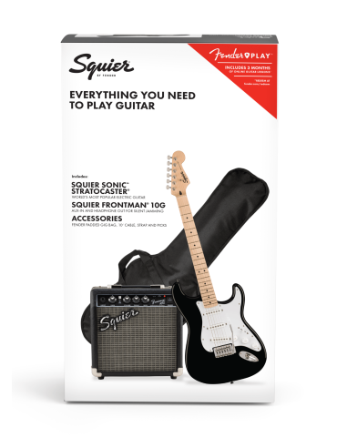 Squier Sonic™ Stratocaster® Pack, Maple Fingerboard, Black, Gig Bag, 10G - 230V EU