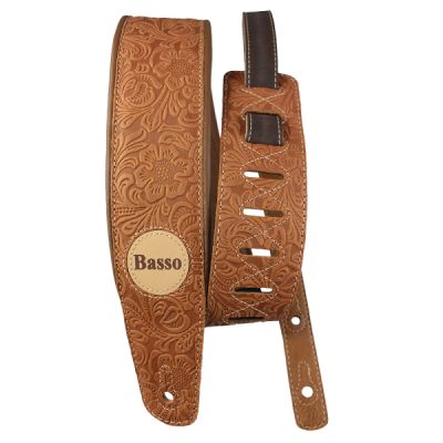 CORREA BASSO PARA GUITARRA Y BAJO SERIE CUERO WHISKEY FLOREADO