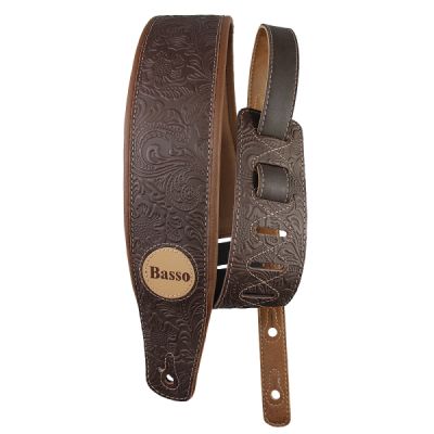 CORREA BASSO PARA GUITARRA Y BAJO SERIE CUERO MARRÓN FLOREADO