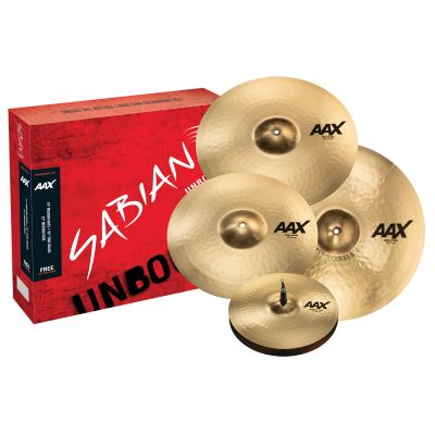 SABIAN AAX Promotional Set Brilliant Finish. Hi-Hats 14" Medium. Crash 16" Thin. Crash 18" Thin. Rid