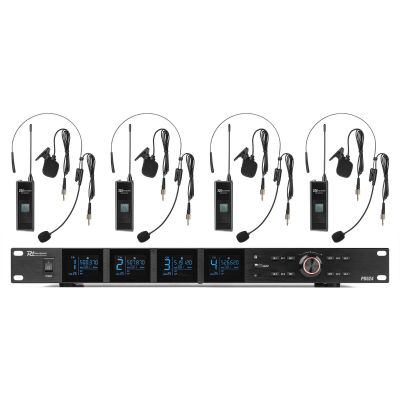 Power Dynamics PD524B Juego de micrófono inalámbrico UHF con 4 micrófonos de petaca