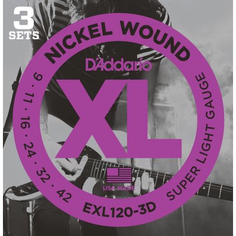 Daddario EXL120 XL Super Light (pack 3 juegos)