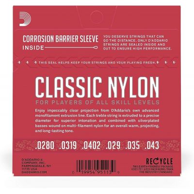 D'Addario EJ27N 3 4 Cuerdas Clásicas de Estudiante de Nailon