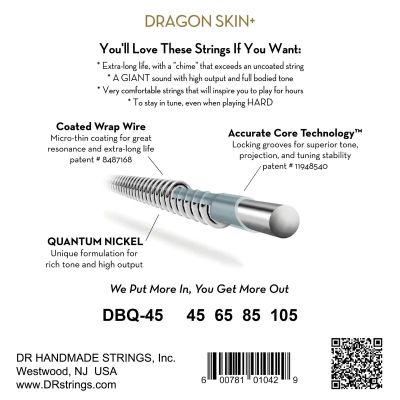 DR DBQ-45 Dragon Skin+ Medium Cuerdas Bajo Quantum Nickel Coated