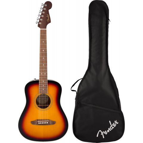 Fender California Standard Redondo Mini 3 Tone Sunburst Guitarra Acústica con Funda