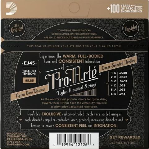 D'Addario EJ47 80 20 Bronze Pro-Arte Nylon Cuerdas Guitarra Clásica