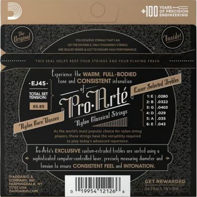 D'Addario EJ47 80 20 Bronze Pro-Arte Nylon Cuerdas Guitarra Clásica