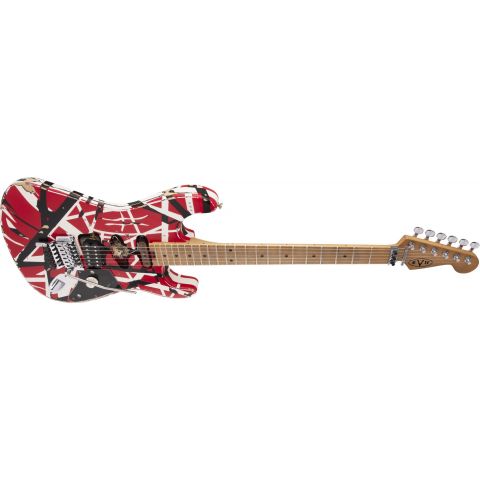 EVH Striped Series Frankie Red Black White Relic Guitarra Eléctrica