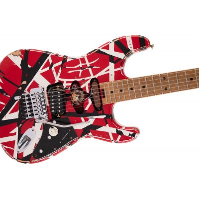 EVH Striped Series Frankie Red Black White Relic Guitarra Eléctrica