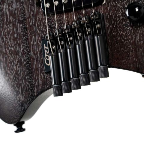 Cort SPACE G6MS SGTK Guitarra Eléctrica Headless con funda Semi Gloss Trans Black