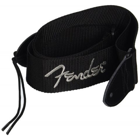 Fender 2" Black Poly Strap w  Grey Logo