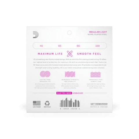 D'addario XSB45100 Cuerdas para bajo recubiertas escala larga XS NPS 45-100 Long